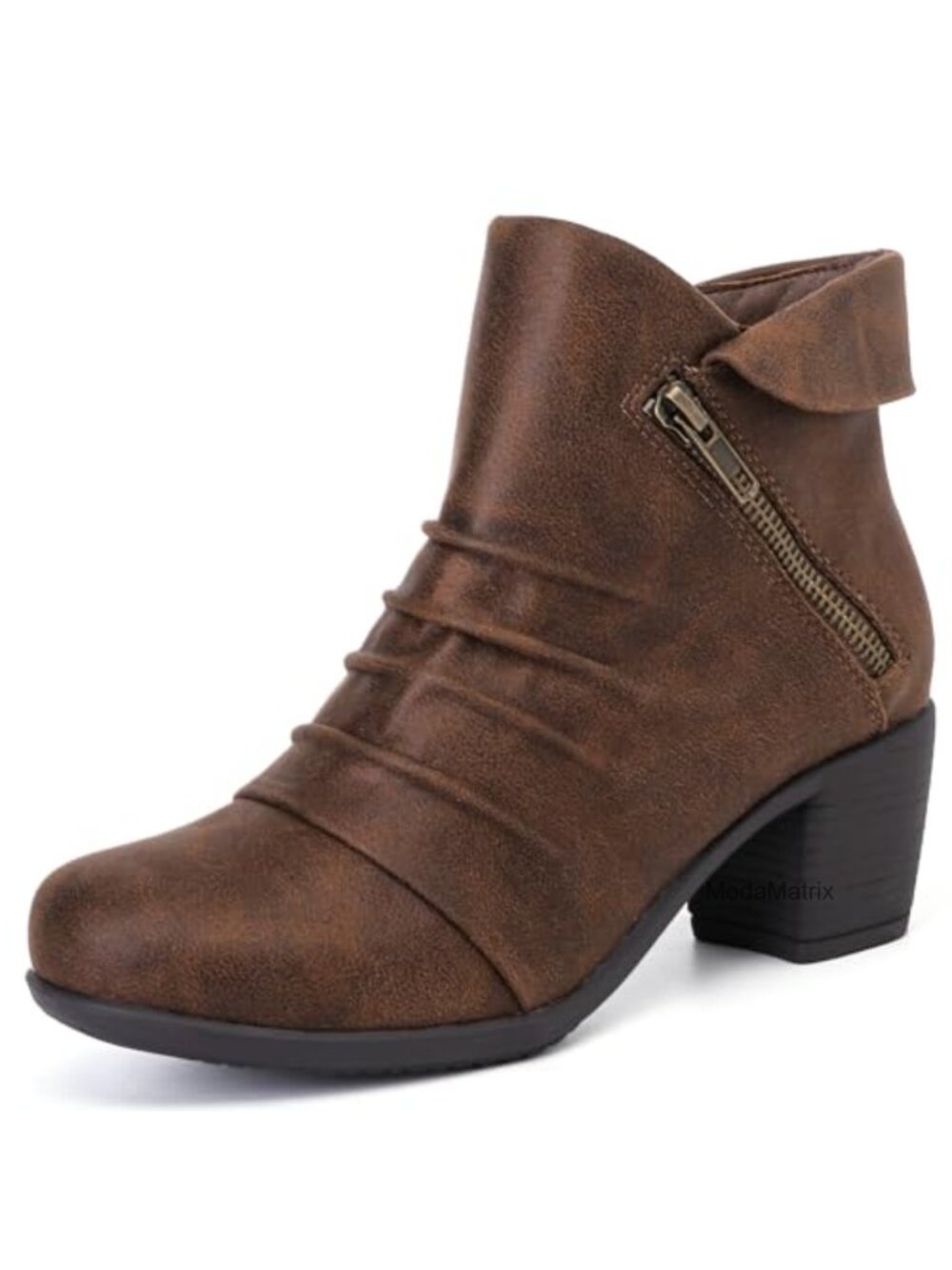 Women's Faux Leather Ankle Heeled Booties with Block Heel and Lug Sole